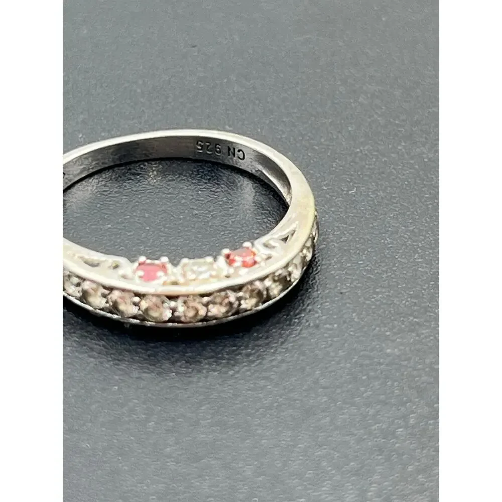 M M‎ Signed Sterling Silver 925 Multicolor CZ Half Eternity Band Ring Sz 6.25